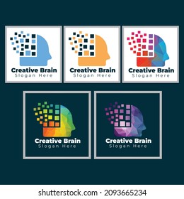Set of Head with brain pixel vector illustration design. Human head and brain vector icon.