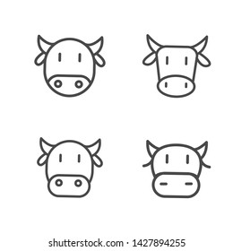 Set of head of cow vector illustration with simple line design suitable for icon, logo or just for illustration 