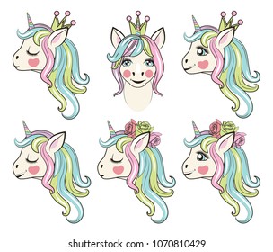 set the head of cute unicorns