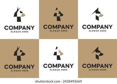 Satz von Kopfhund mit geometrischem Stil ,Tier , Logo Design Vorlage.