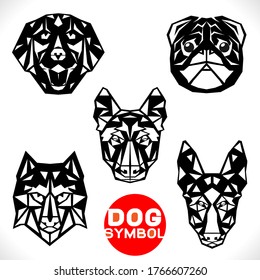 set of head dogs symbol isolated on white with abstract edge geometric concept, vector illustration