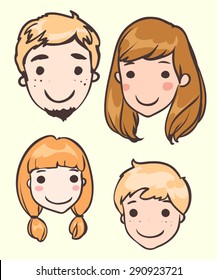 set of head of the family members. Mother, father, son, daughter