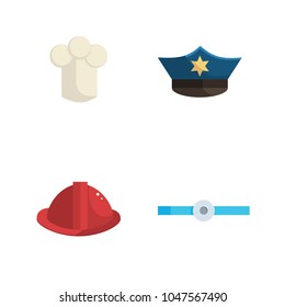 Set of head hats professions related items and uniform cartoon style vector illustration