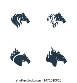 Set of Head Horse logo design vector. Horse Fire logo template. Illustration Vector
