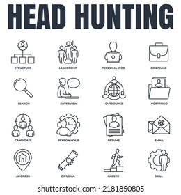 Set of Head Hunting, career, resume, interview, candidate and more icon logo vector illustration. recruiting pack symbol template for graphic and web design collection