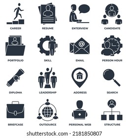 Set of Head Hunting, career, resume, interview, candidate and more icon logo vector illustration. recruiting pack symbol template for graphic and web design collection