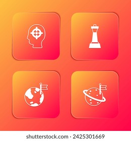 Set Head hunting, Chess, Planet with flag and Moon icon. Vector