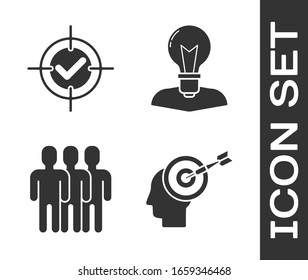 Set Head hunting concept, Target and check mark, Users group and Human head with lamp bulb icon. Vector