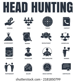 Set of Head Hunting, education, recruitment, salary, achievement and more icon logo vector illustration. recruiting pack symbol template for graphic and web design collection