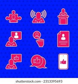 Set Head hunting, Hand like, Resume, Speaker and Project team base icon. Vector