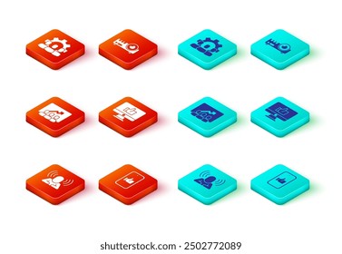 Set Kopfjagd, Handähnlich, Projektteambasis, Medienprojektor und Icon. Vektorgrafik