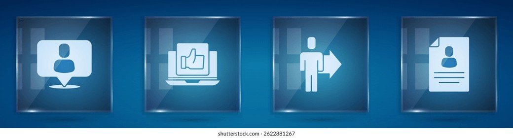 Set Head hunting, Hand like, Team leader and Resume. Square glass panels. Vector