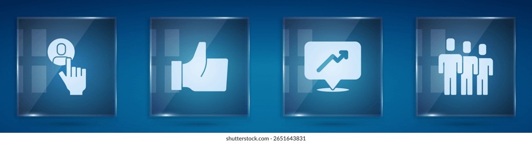 Set Head hunting, Hand like, Graph, schedule, chart and Users group. Square glass panels. Vector