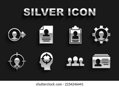 Set Head hunting, Human with gear, Resume, Users group, Clipboard resume, Create account screen and  icon. Vector
