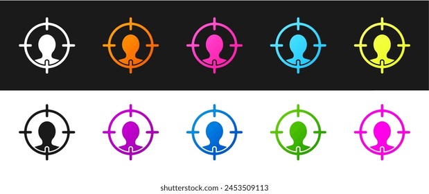 Icono de caza de cabeza aislado sobre fondo blanco y negro. Objetivo de negocio o signo de empleo. Recursos humanos y contratación para empresas.  Vector