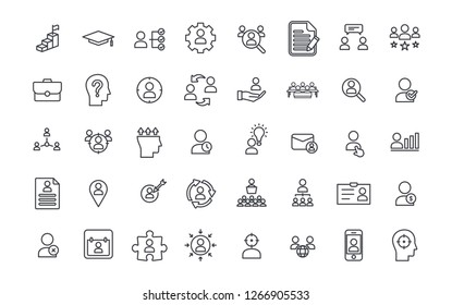 Set of Head Hunting Related Vector Line Icons. Contains such Icons as Job Interview, Career Path, Resume and more. Teamwork. Human resources vector. Partnership. Candidate, career, resources, skill