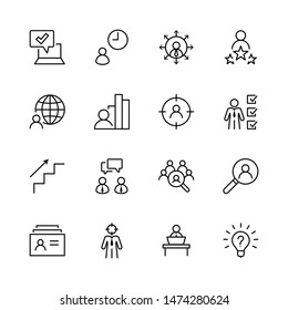 Set of Head Hunting Related Vector Line Icons. Contains such Icons as Career growth, Bulb, Candidate, Search, CV, Card Index, Outsource and more. Editable Stroke. 32x32 Pixel Perfect