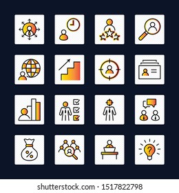 Set of Head Hunting Related Vector Line Icons. Contains such Icons as Career growth, Bulb, Candidate, Search, CV, Card Index, Outsource and more. Editable Stroke. 32x32 Pixel Perfect