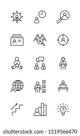 Set of Head Hunting Related Vector Line Icons. Contains such Icons as Career growth, Bulb, Candidate, Search, CV, Card Index, Outsource and more. Editable Stroke. 32x32 Pixel Perfect