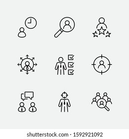 Set of Head Hunting Related Vector Line Icons. Contains such Icons as Career growth, Bulb, Candidate, Search, CV, Card Index, Outsource and more. Editable Stroke. 32x32 Pixel Perfect