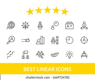 Set of Head Hunting Related Vector Line Icons. Contains such Icons as Career growth, Bulb, Candidate, Search, CV, Card Index, Outsource and more. Editable Stroke. 32x32 Pixels
