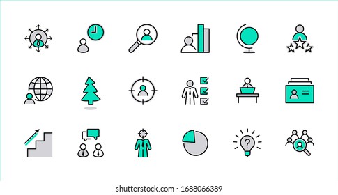 Set of Head Hunting Related Vector Line Icons. Contains such Icons as Career growth, Bulb, Candidate, Search, CV, Card Index, Outsource and more. Editable Stroke. 32x32 Pixel Perfect