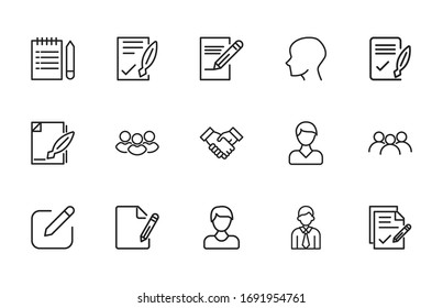 Conjunto de iconos de línea vectorial relacionados con la caza de cabezas. Paquete de símbolos lineales Premium. Ilustración vectorial aislada en un fondo blanco. Símbolos web para sitios web y aplicaciones móviles. Diseño moderno. 
