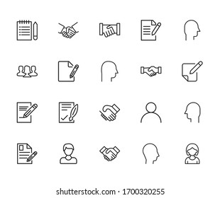 Set of head hunting related vector line icons. Premium linear symbols pack. Vector illustration isolated on a white background. Web symbols for web sites and mobile app. Trendy design. 
