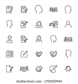 Conjunto de iconos de línea vectorial relacionados con la caza de cabezas. Paquete de símbolos lineales Premium. Ilustración vectorial aislada en un fondo blanco. Símbolos web para sitios web y aplicaciones móviles. Diseño moderno. 
