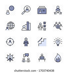 Set von Head-Jagd-verwandten Vektorgrafik-Symbolen. Enthält Symbole wie Karrierewachstum, Bulb, Kandidat, Suche, Lebenslauf, Kartenindex, Outsource und mehr. Bearbeitbarer Stroke. 32 x 32 Pixel perfekt