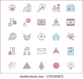 Set of Head Hunting Related Vector Line Icons. Contains such Icons as Career growth, Bulb, Candidate, Search, CV, Card Index, Outsource and more. Editable Stroke. 32x32 Pixel Perfect