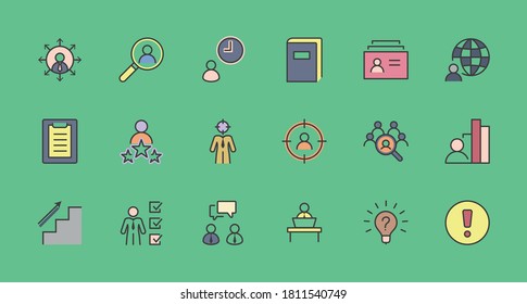 Set of Head Hunting Related Vector Line Icons. Contains such Icons as Career growth, Bulb, Candidate, Search, CV, Card Index, Outsource and more. Editable Stroke. 32x32 Pixel Perfect