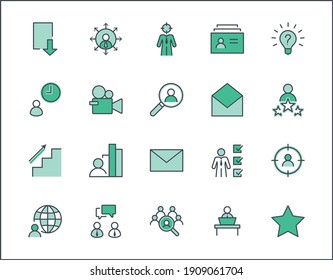 Set of Head Hunting Related Vector Line Icons. Contains such Icons as Career growth, Bulb, Candidate, Search, CV, Card Index, Outsource and more. Editable Stroke. 32x32 Pixel Perfect