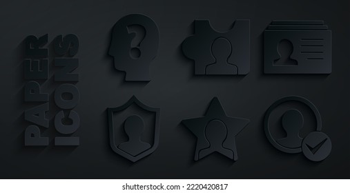 Set Head hunting, Resume, User protection, Create account screen,  and with question mark icon. Vector