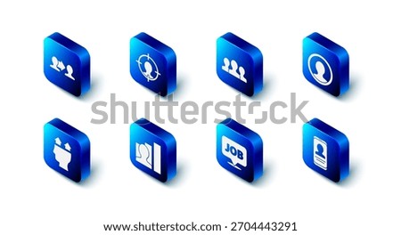 Set Head hunting, Users group, Create account screen, Mobile with resume, Speech bubble job, Productive human, of and Project team base icon. Vector