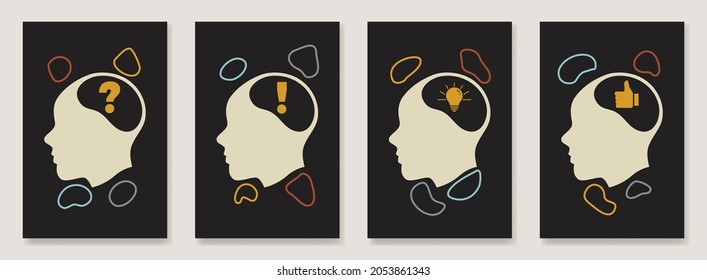 Set of head with icon abstract wall posters. Modern poster decor vector illustration
