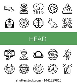 Set of head icons such as Visor, Cap, Policeman, Woman, Man, Brain, Artificial intelligence, Rabbit, Hat, AI, Wild life, Chef, User, Zombie, Human , head