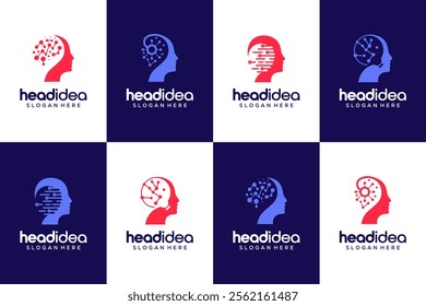 Set of head idea brain technology modern logo design