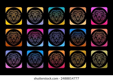 Set of Head Lion colorful vibrant gradients logo template