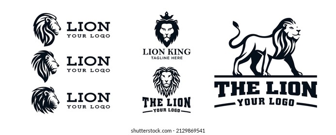 set of head lion logo design vector illustration