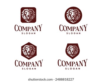 set of head lion logo design template