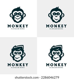 Set of Head Monkey Mascot logo template Vector. Creative Monkey Logo Vector