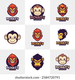 Set of Head Monkey Mascot logo design concept vector. Creative Monkey Logo Design Template.