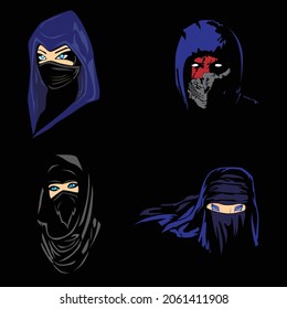 set of head ninja vector