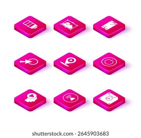 Set Head people with play button, Rewind, Arrow cursor, Digital media location, Floppy disk for computer data storage, Power, Smartphone, mobile phone and Picture landscape icon. Vector