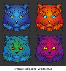 Set of head of the Persian four cat graphics