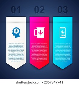 Set Head in profile with marijuana, Cup tea and Online buying. Business infographic template. Vector