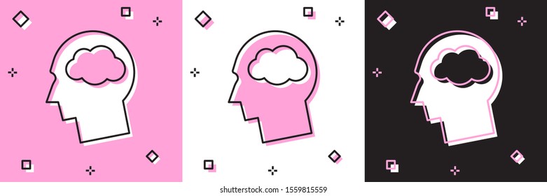 Set Head silhouette with cloud icon isolated on pink and white, black background. Dreaming sign.  Vector Illustration