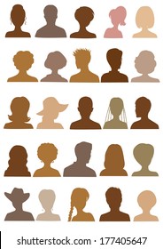 Set of head silhouette. Retro style.