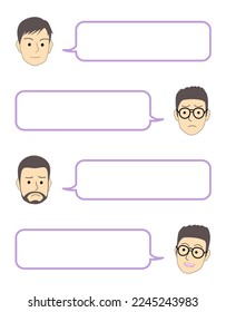 a set of men’s head with speech balloon